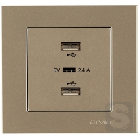 Розетка USB-A + USB-A 5V-2.4A Arvia Electric KAREN Титан (20 05 2000 302)